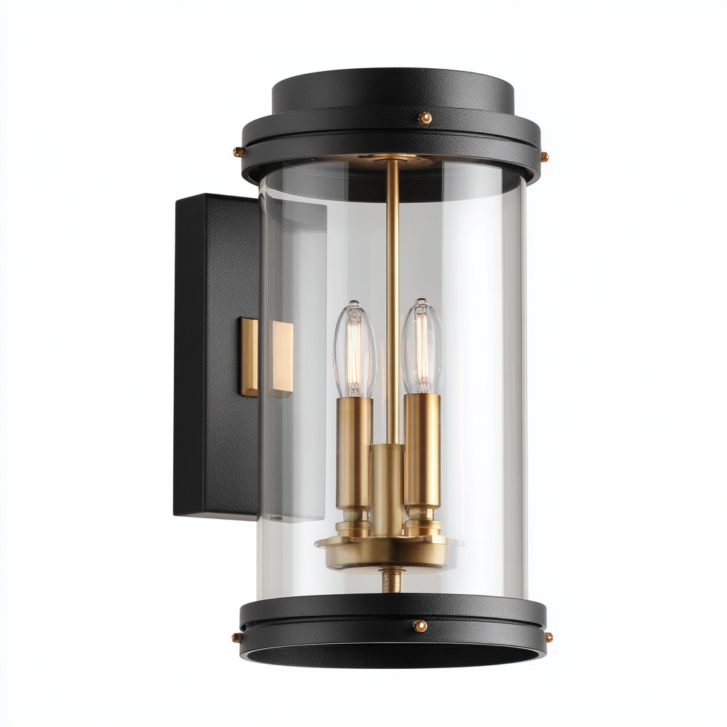 Applique murale verre - métal 30x18x38 cm - transparent - noir - or - design industriel - adaptée à l'intérieur-Roomuna