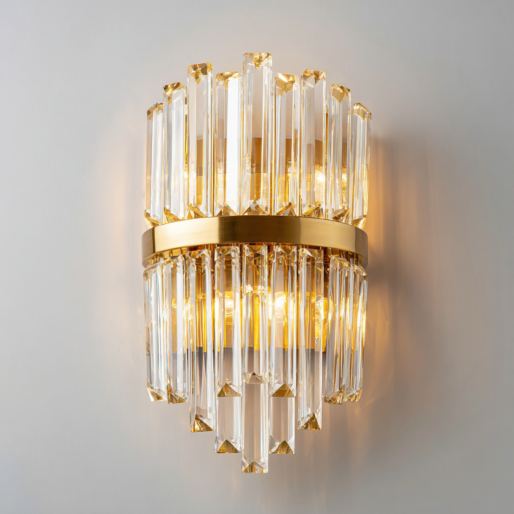 Applique murale verre - métal 26x18x34 cm - transparent - or - design luxueux - adaptée à l'intérieur-Roomuna