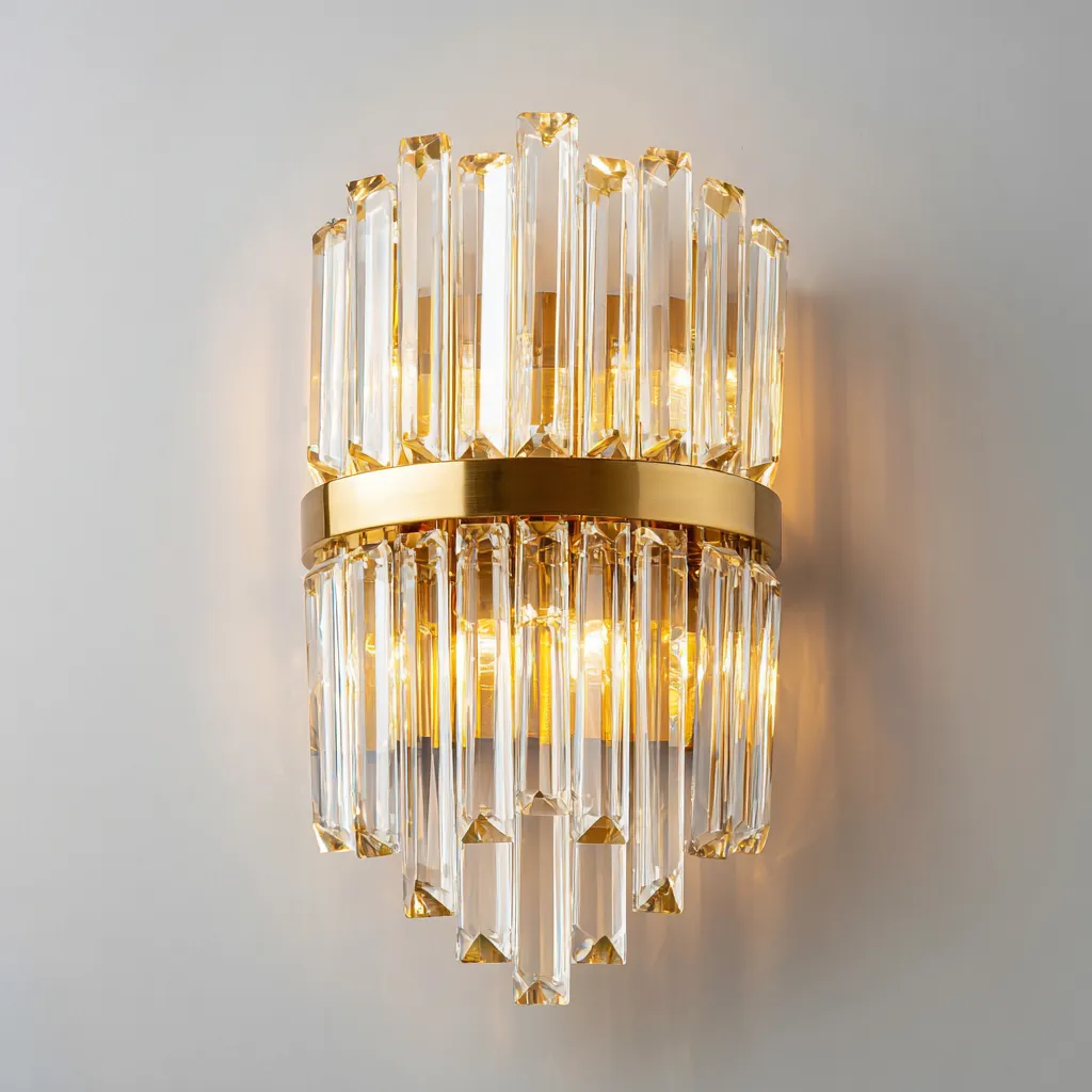 Applique murale verre - métal 26x18x34 cm - transparent - or - design luxueux - adaptée à l'intérieur-Roomuna