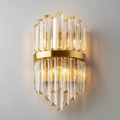 Applique murale verre - métal 26x18x34 cm - transparent - or - design luxueux - adaptée à l'intérieur-Roomuna