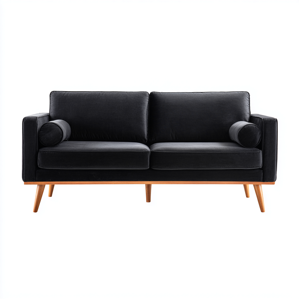 Canapé 2 places velours 176x84x82 cm - noir - design moderne pour salon-Roomuna