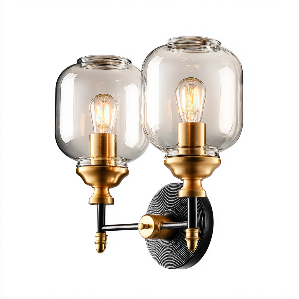 Applique murale verre - métal 28x15x32 cm - or - noir - design rétro - adaptée à l'intérieur-Roomuna