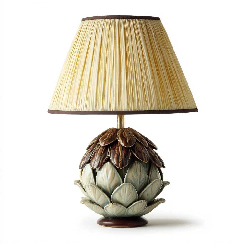 Lampe de table - céramique - tissu - 30x30x50 cm - vert - marron - crème - pour salon - design artistique-Roomuna