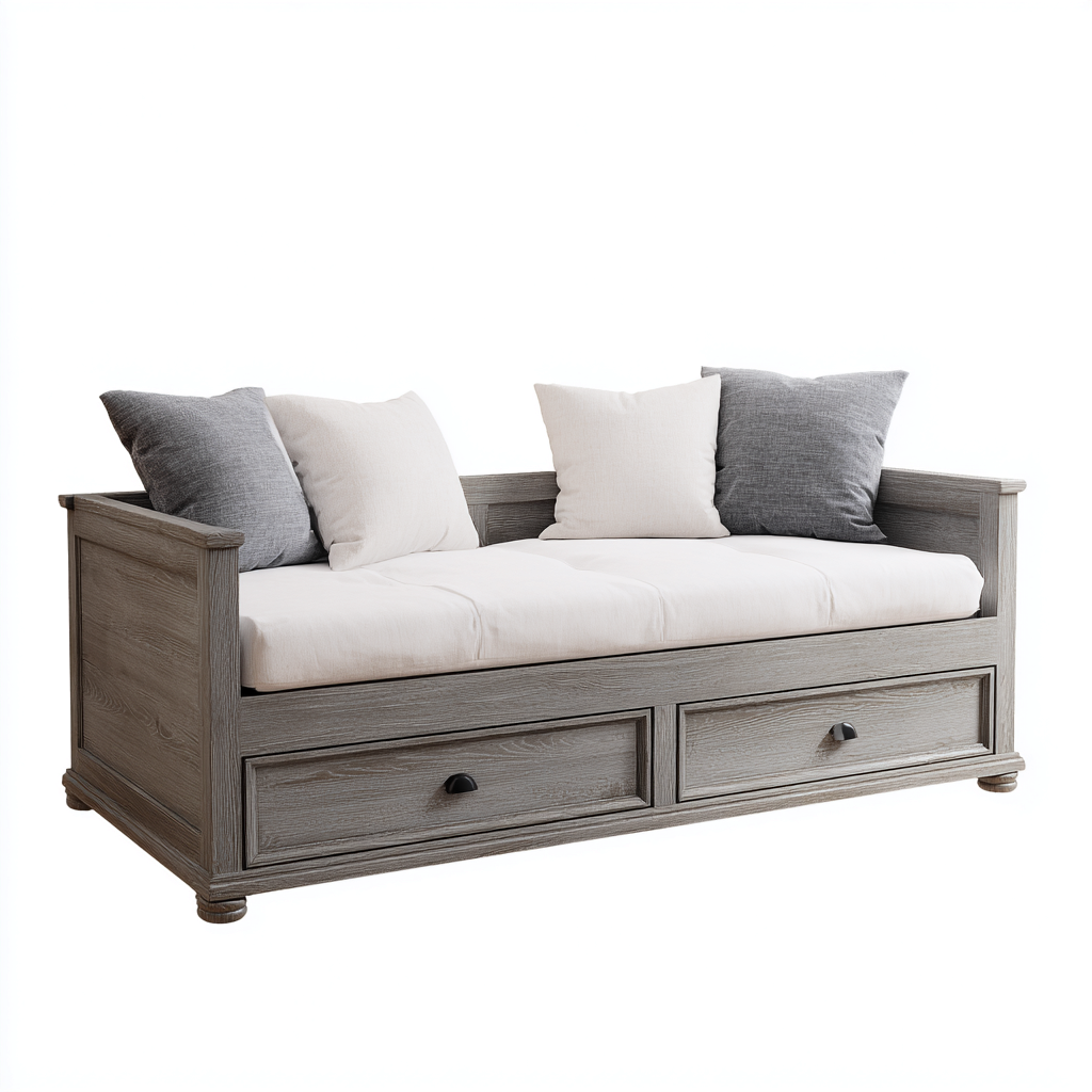 Canapé lit - bois - 200x90x85 cm - gris clair - avec rangements - design contemporain - adapté à la chambre-Roomuna