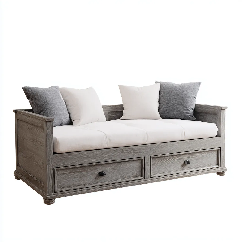 Canapé lit - bois - 200x90x85 cm - gris clair - avec rangements - design contemporain - adapté à la chambre-Roomuna