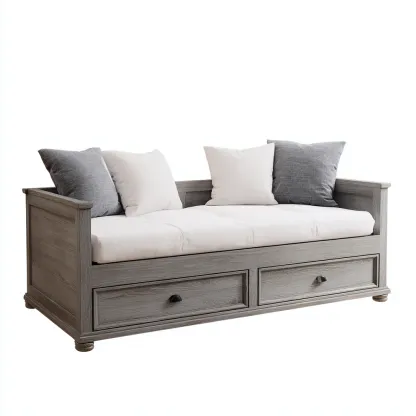 Canapé lit - bois - 200x90x85 cm - gris clair - avec rangements - design contemporain - adapté à la chambre-Roomuna