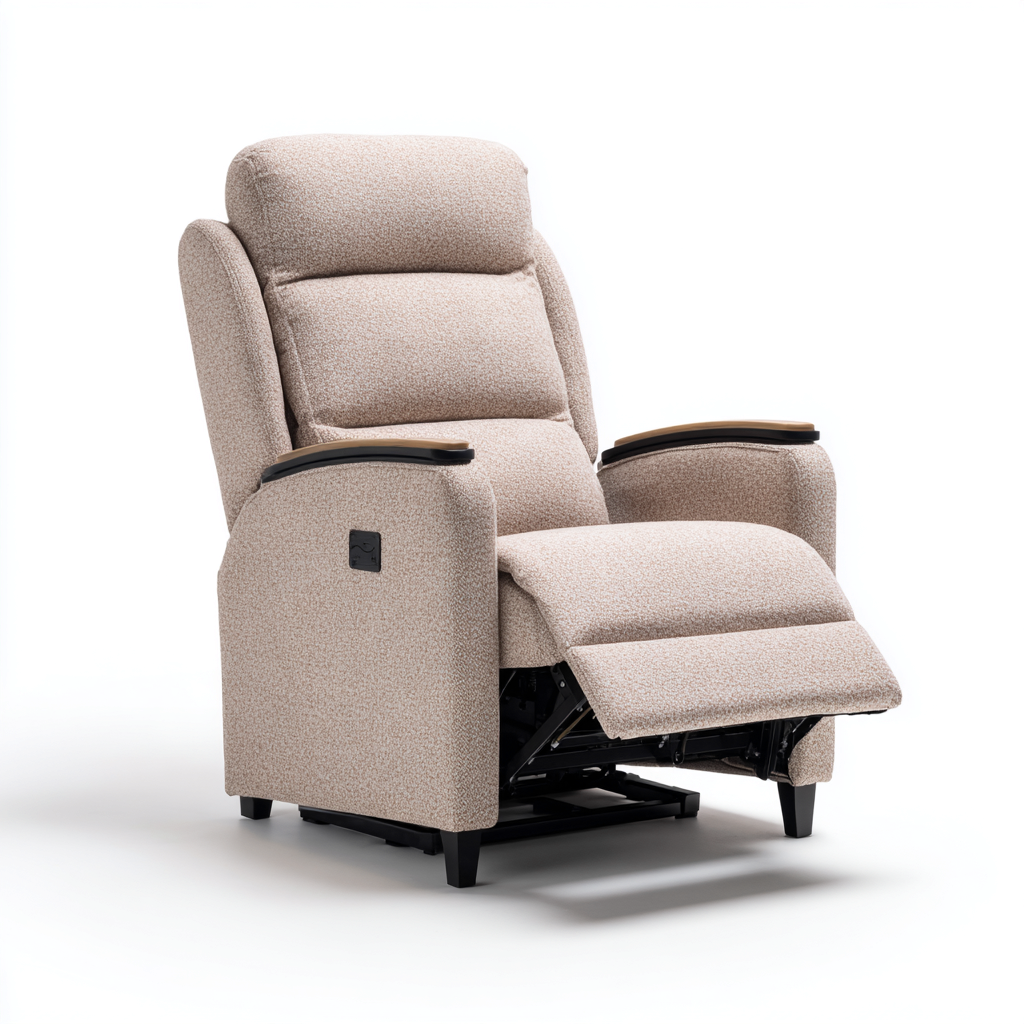 Fauteuil relax en tissu 88x90x104 cm beige pour salon - style moderne - fonction inclinable-Roomuna