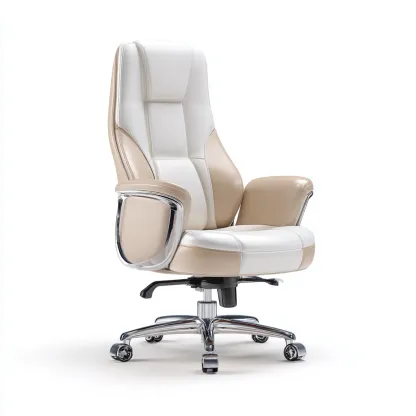 Chaise de bureau simili cuir 70x70x125 cm - blanc - beige - adaptée au bureau - design ergonomique-Roomuna