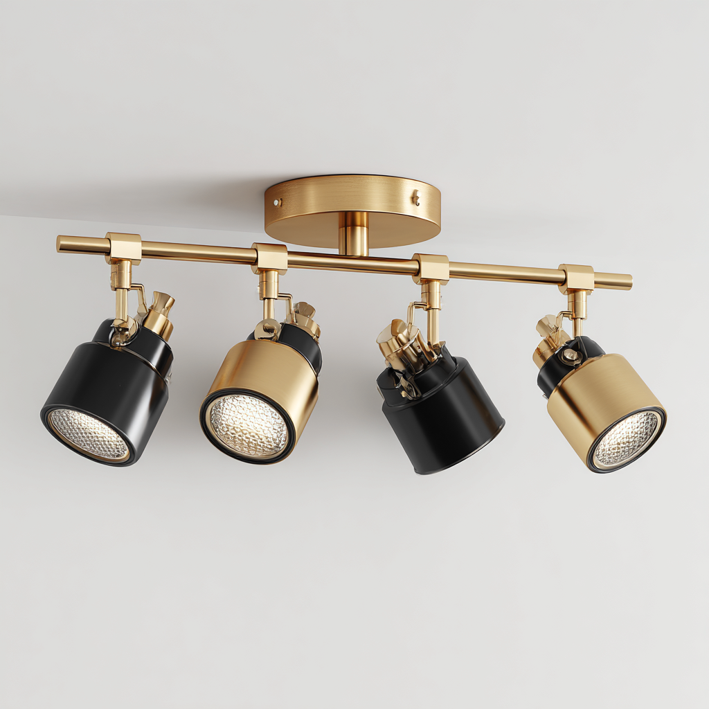 Plafonnier spots métal 45x12x18 cm - doré - noir - pour intérieur - style moderne-Roomuna