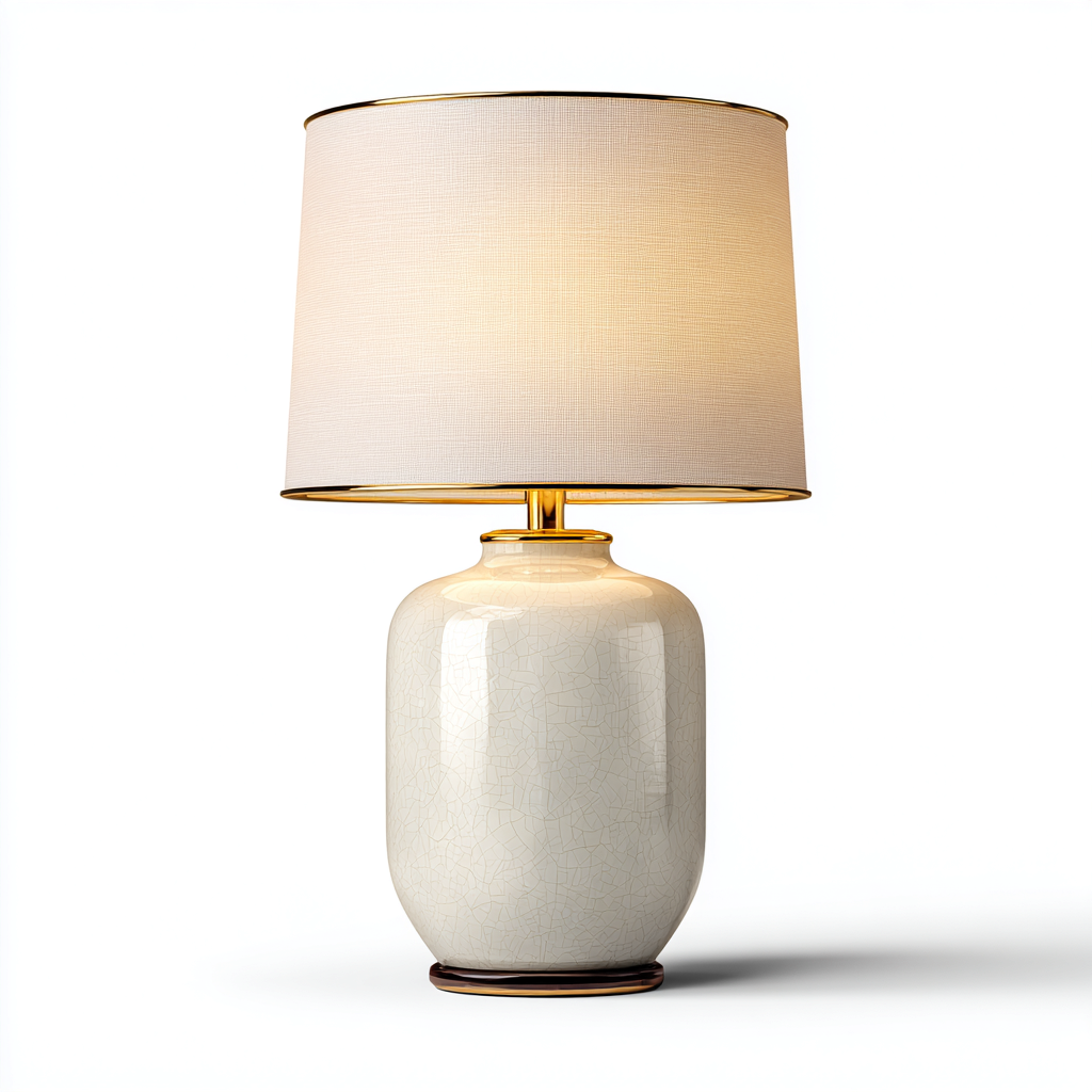 Lampe de table - céramique - tissu - 30x30x50 cm - blanc - beige - pour salon - design moderne-Roomuna