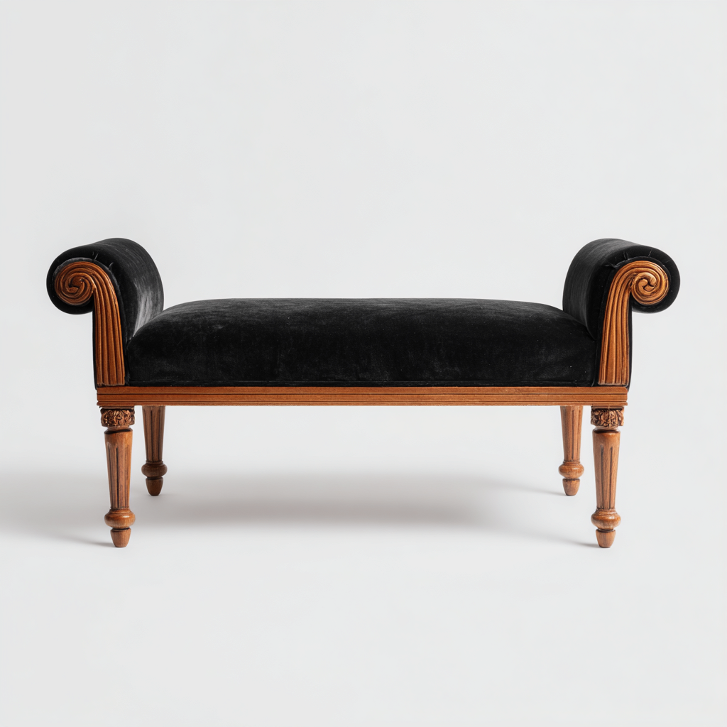 Banc de lit velours 120x40x55 cm - noir - adapté à la chambre - design classique-Roomuna