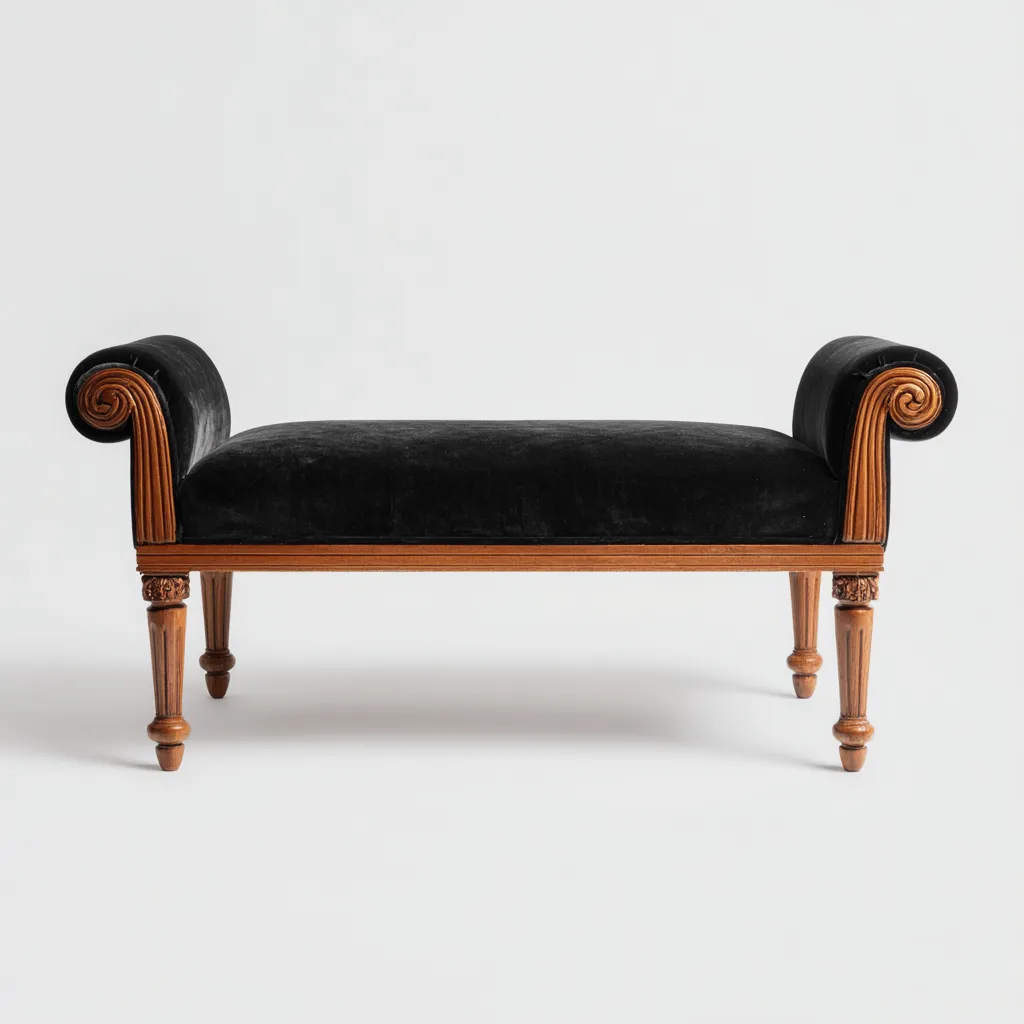 Banc de lit velours 120x40x55 cm - noir - adapté à la chambre - design classique-Roomuna