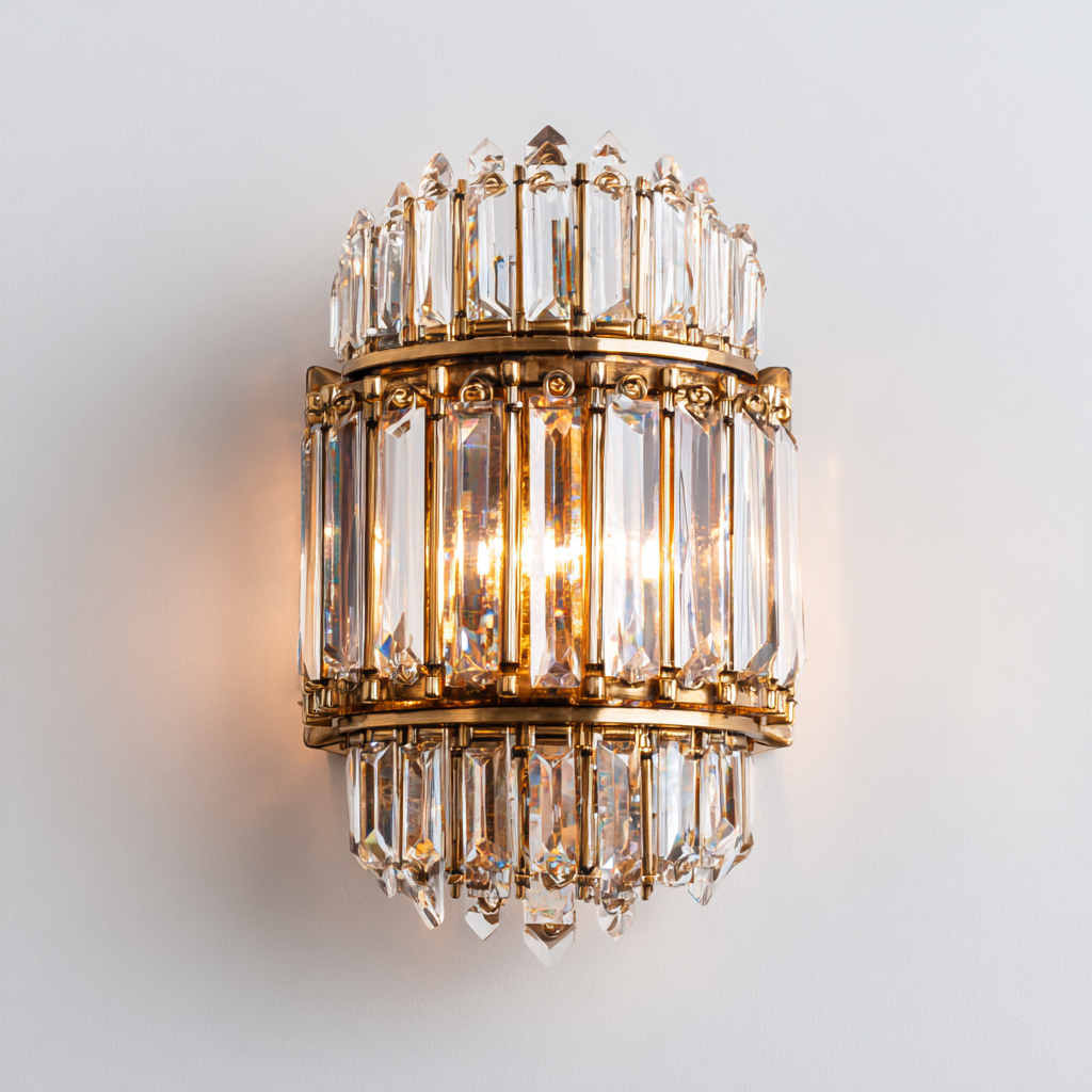 Applique murale verre - métal 24x17x30 cm - transparent - or - design luxueux - adaptée à l'intérieur-Roomuna