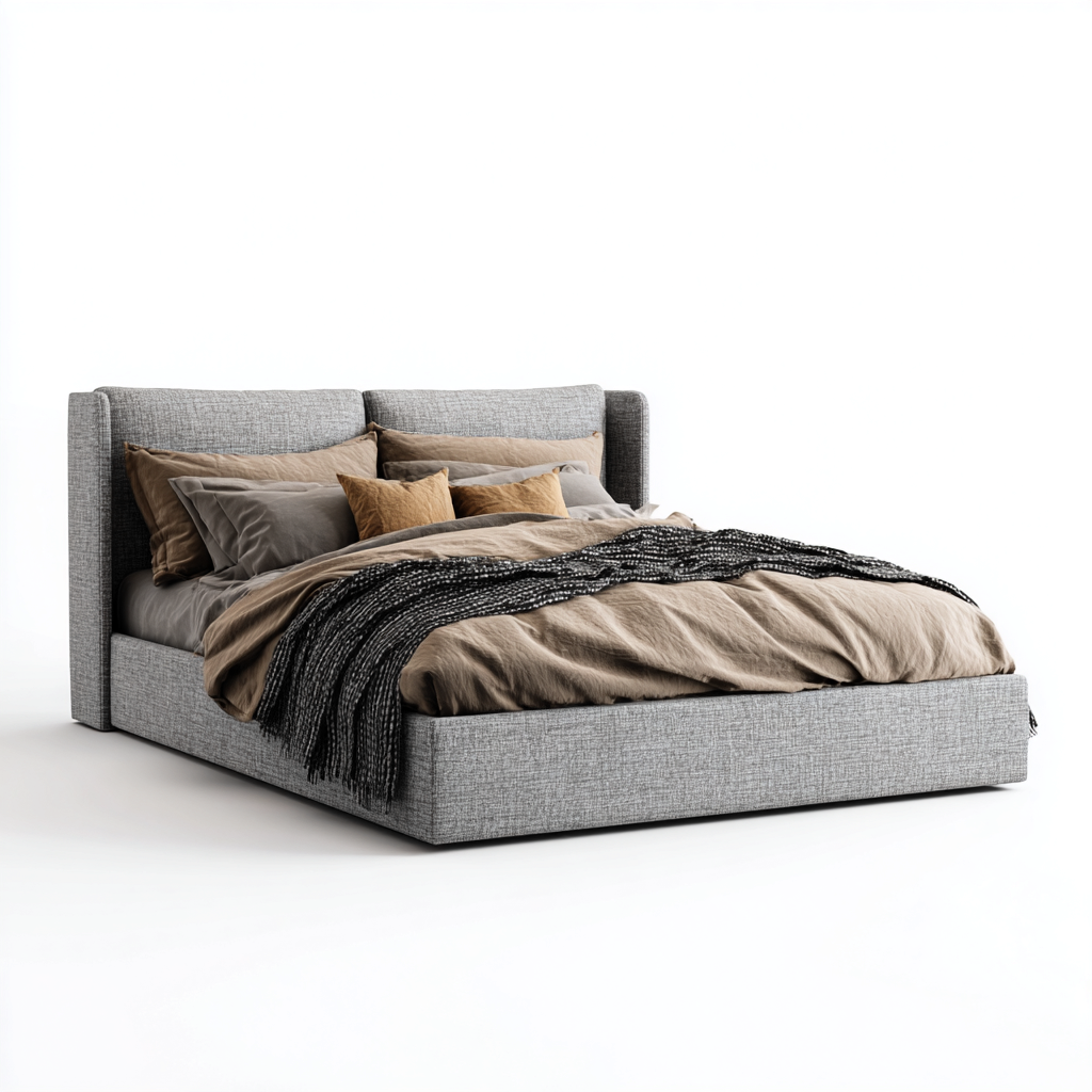 Lit double tissu 200x180x102 cm - gris clair - pour chambre - design moderne-Roomuna