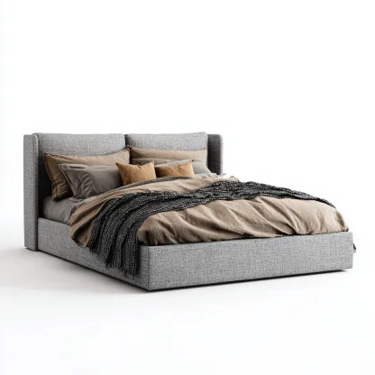 Lit double tissu 200x180x102 cm - gris clair - pour chambre - design moderne-Roomuna