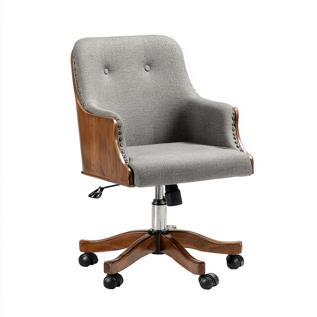 Chaise de bureau - tissu - bois 65x70x95 cm - gris - marron - adaptée au bureau - design classique-Roomuna