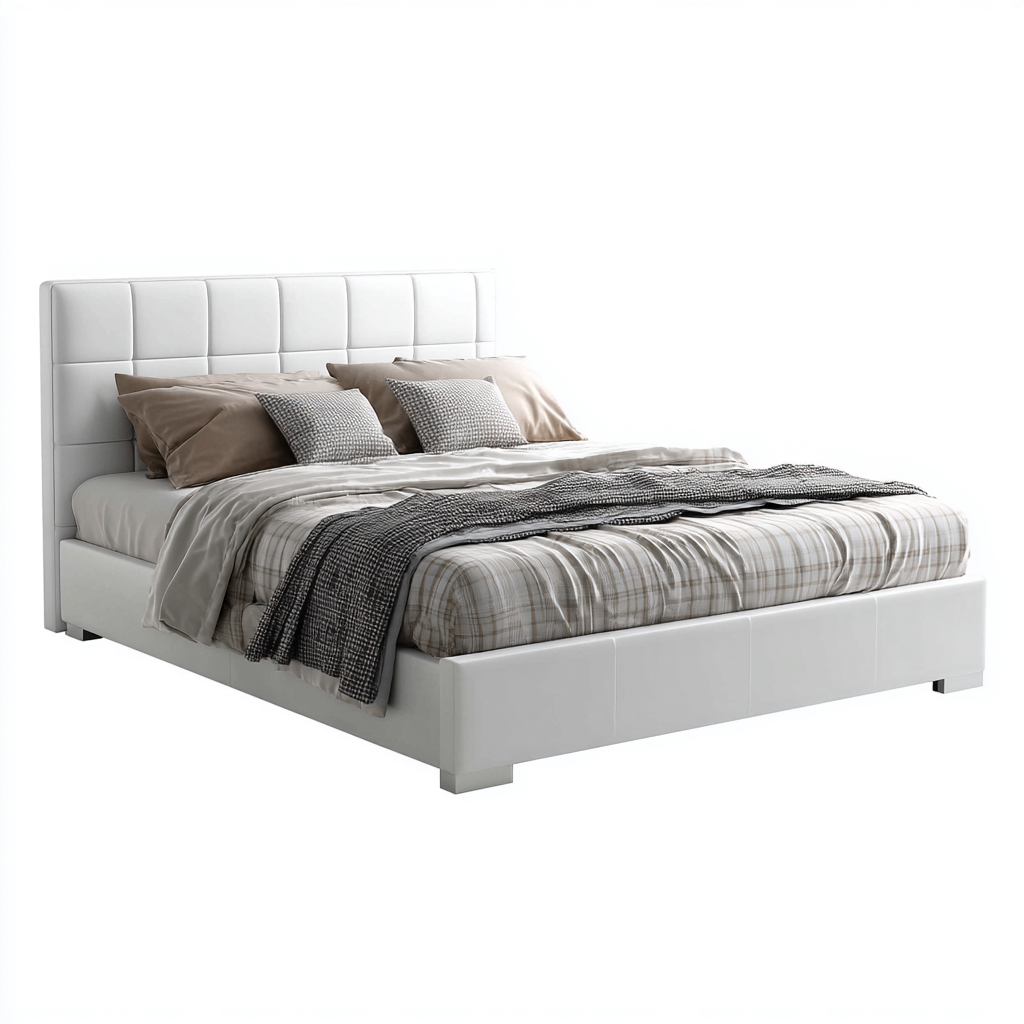 Lit double simili cuir 200x180x104 cm - blanc - pour chambre - design moderne-Roomuna