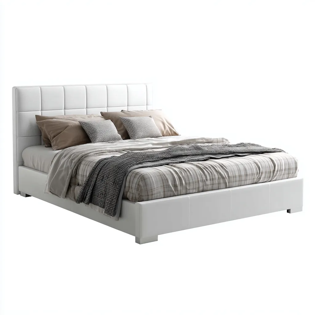 Lit double simili cuir 200x180x104 cm - blanc - pour chambre - design moderne-Roomuna