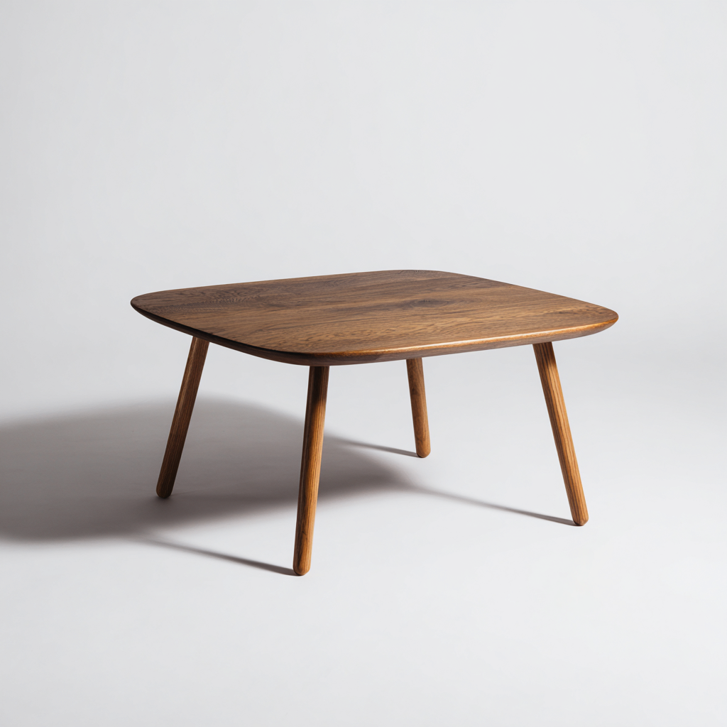 Table basse bois 75x75x40 cm - noyer - design carré arrondi pour salon-Roomuna