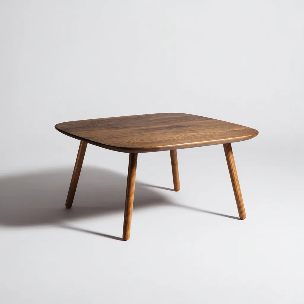 Table basse bois 75x75x40 cm - noyer - design carré arrondi pour salon-Roomuna