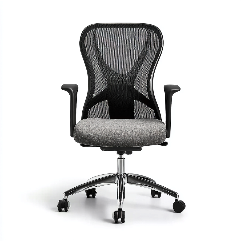 Chaise de bureau tissu et maille 66x64x110 cm - gris - noir - adaptée au bureau - design ergonomique-Roomuna