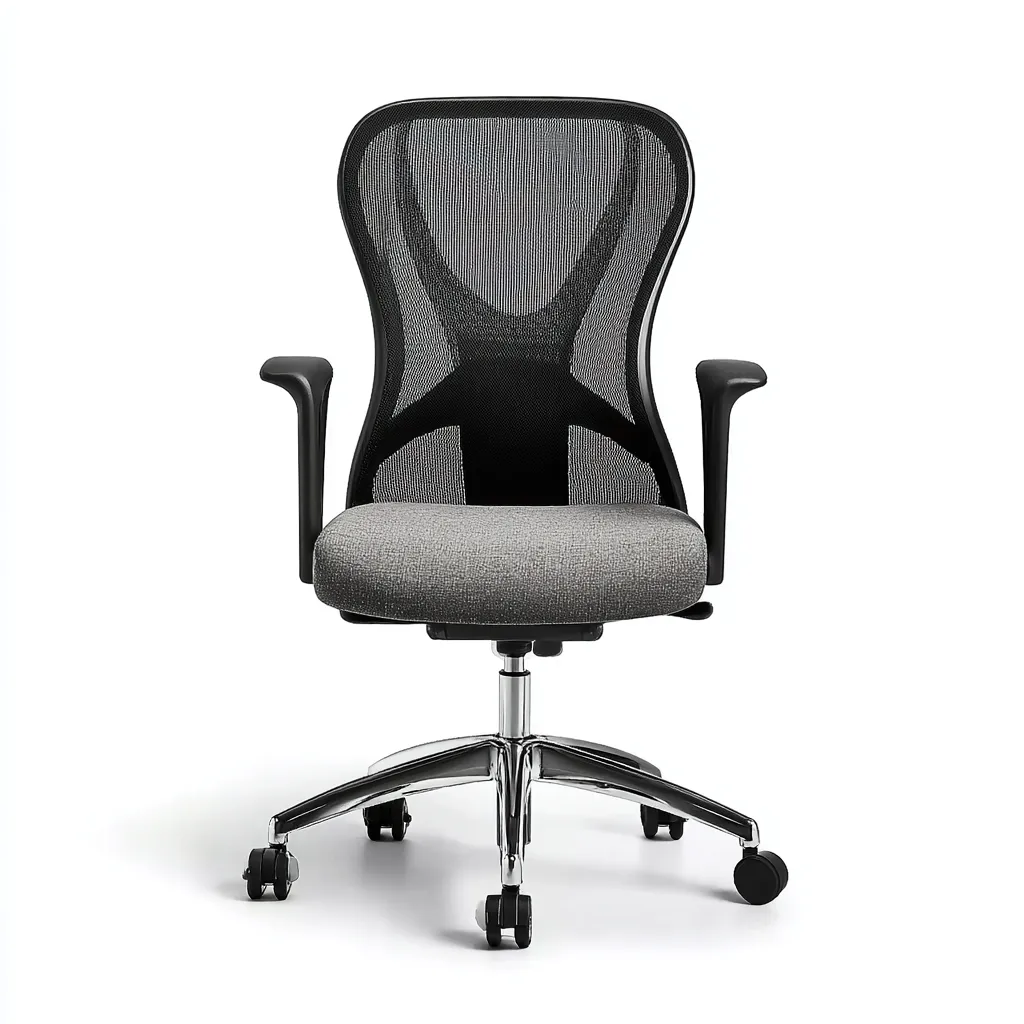 Chaise de bureau tissu et maille 66x64x110 cm - gris - noir - adaptée au bureau - design ergonomique-Roomuna