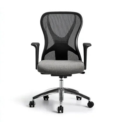 Chaise de bureau tissu et maille 66x64x110 cm - gris - noir - adaptée au bureau - design ergonomique-Roomuna