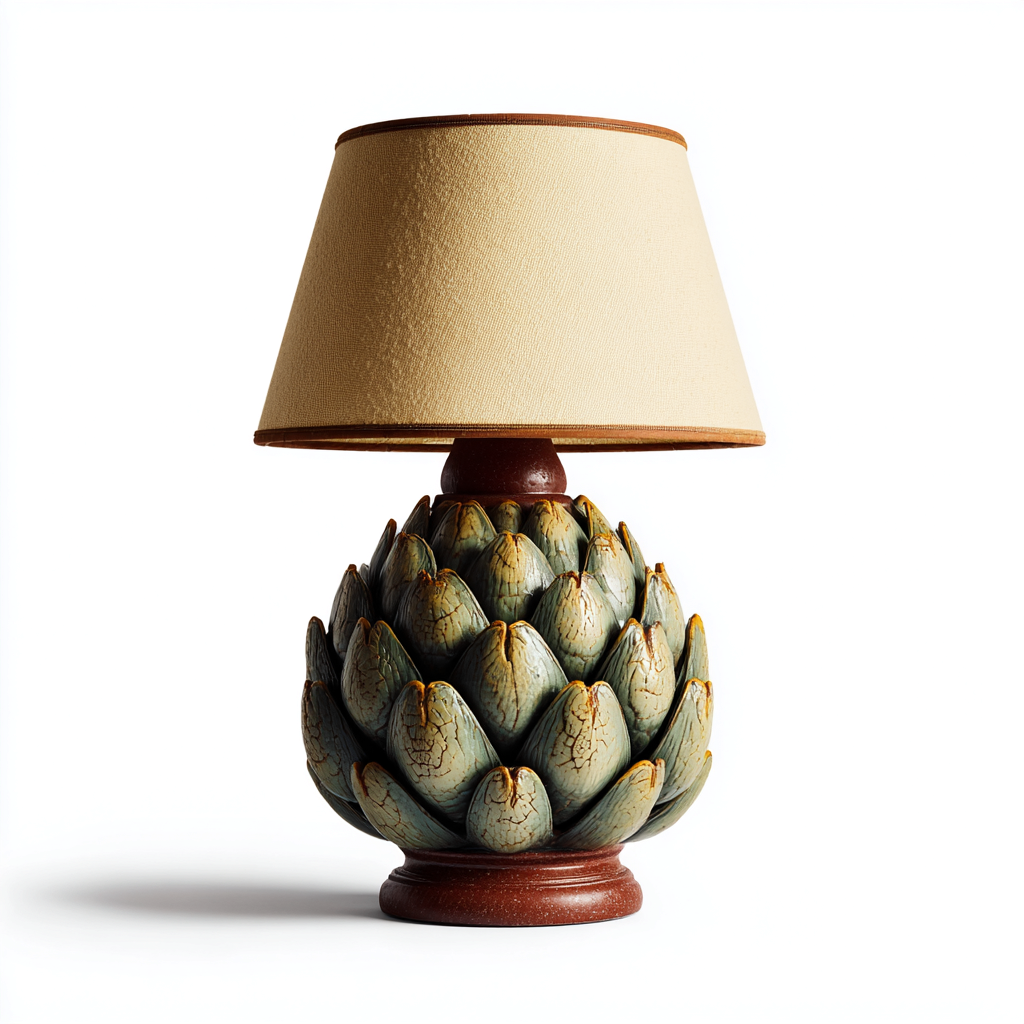 Lampe de table - céramique - tissu - 30x30x48 cm - vert - marron - crème - pour salon - design artistique-Roomuna