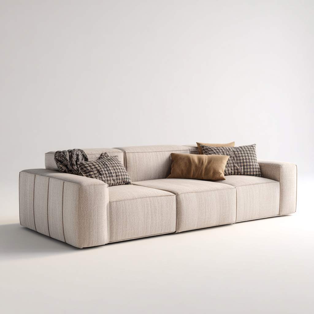 Canapé 3 places tissu 236x104x72 cm beige clair pour salon - style moderne minimaliste-Roomuna