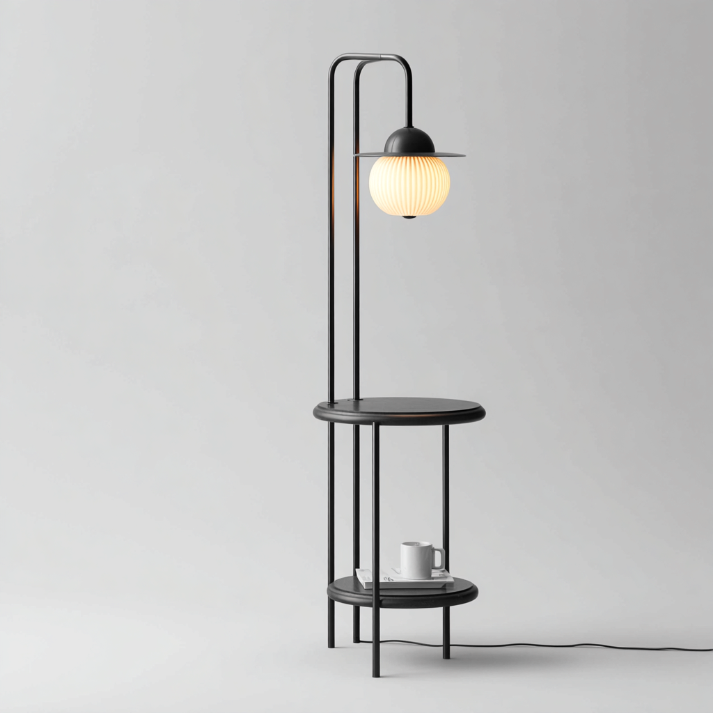 Lampadaire métal et verre 40x30x160 cm - noir - pour salon - design fonctionnel-Roomuna