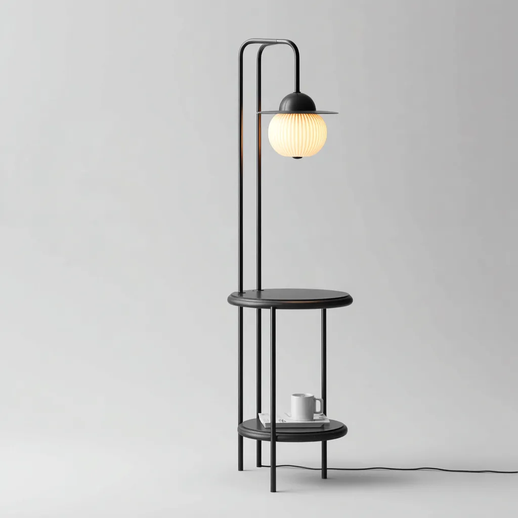 Lampadaire métal et verre 40x30x160 cm - noir - pour salon - design fonctionnel-Roomuna