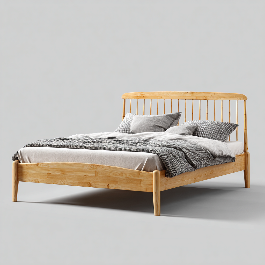 Lit double bois massif 200x180x92 cm - bois naturel - pour chambre - design moderne-Roomuna