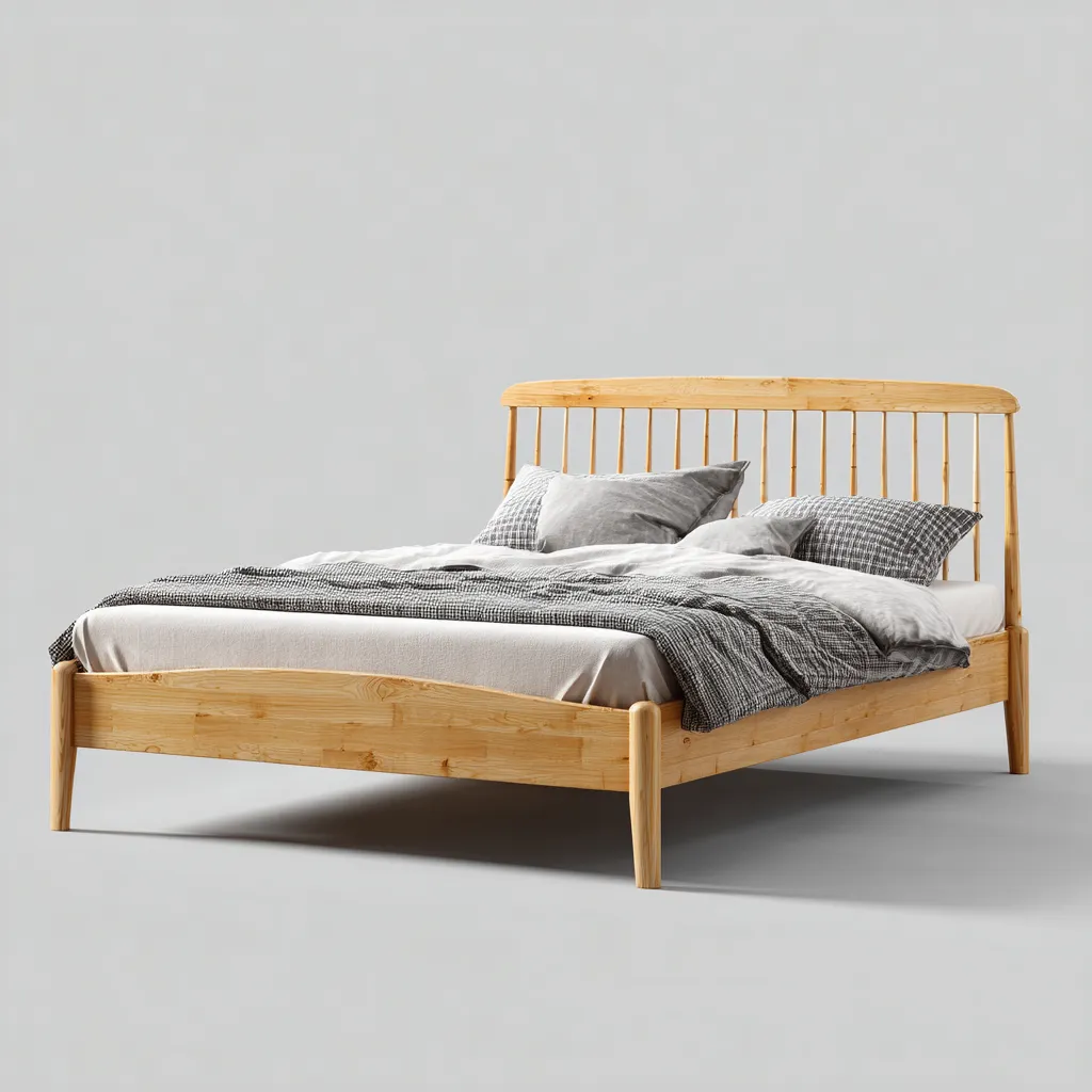 Lit double bois massif 200x180x92 cm - bois naturel - pour chambre - design moderne-Roomuna