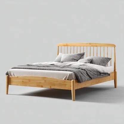 Lit double bois massif 200x180x92 cm - bois naturel - pour chambre - design moderne-Roomuna