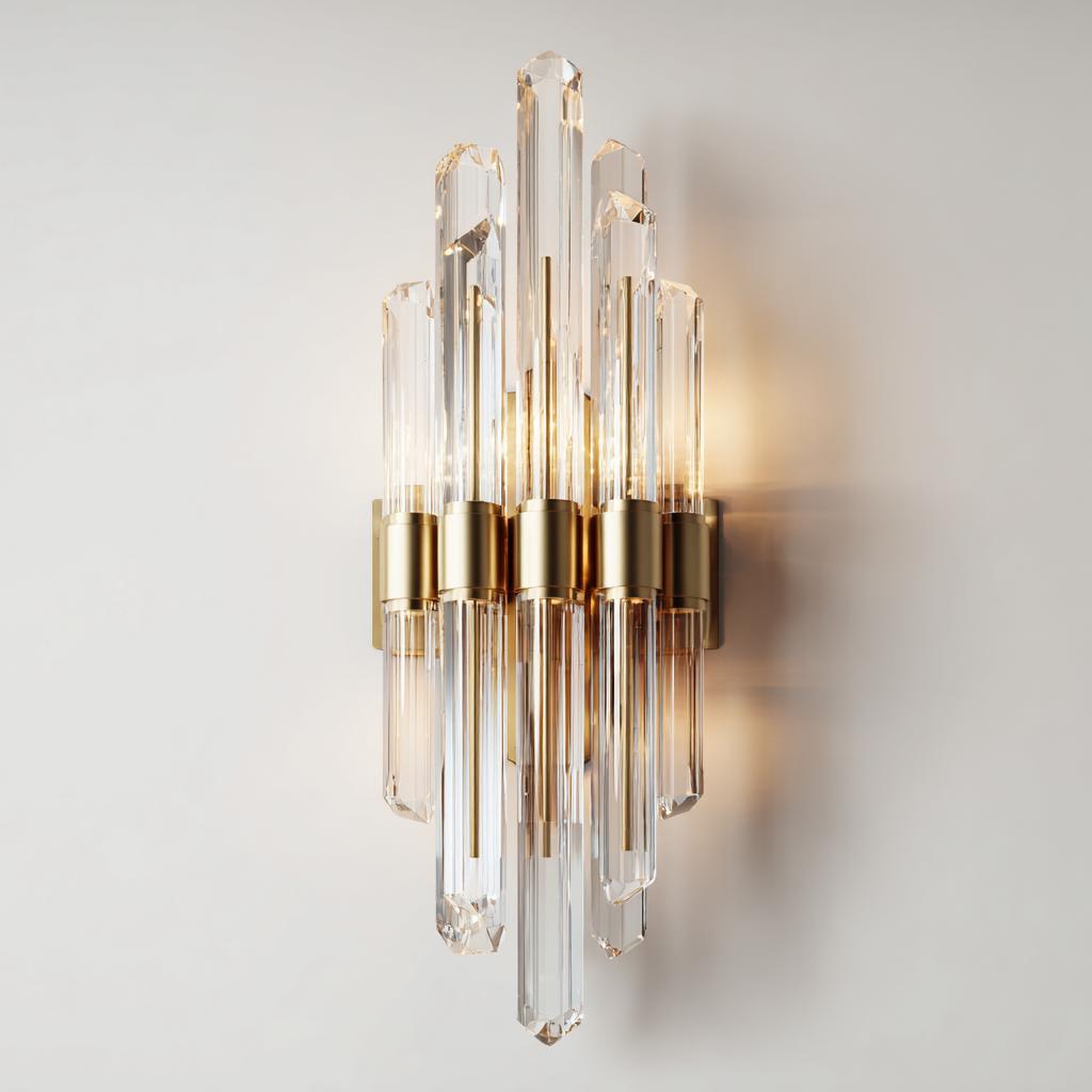 Applique murale verre - métal 28x18x42 cm - transparent - or - design luxueux - adaptée à l'intérieur-Roomuna