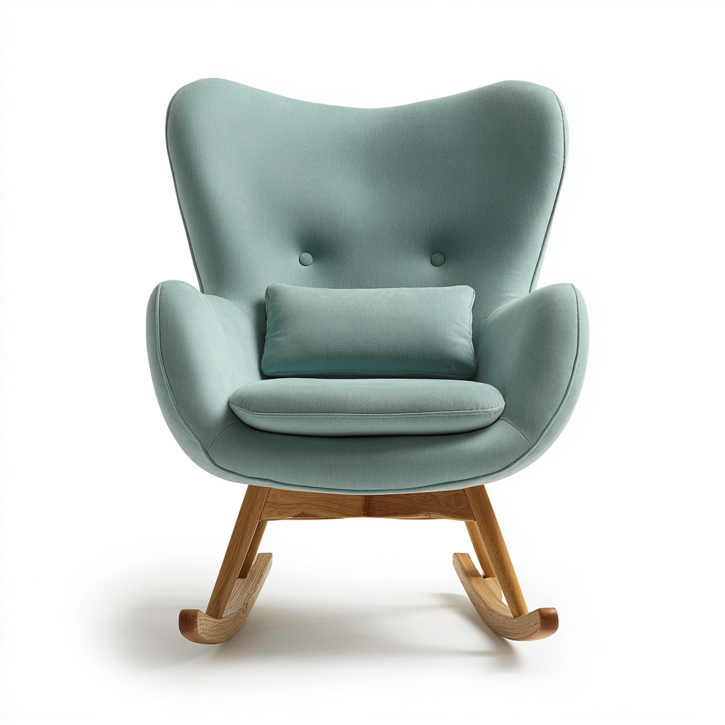 Fauteuil à bascule en tissu 77x83x97 cm bleu canard pour salon - style scandinave - structure à bascule-Roomuna