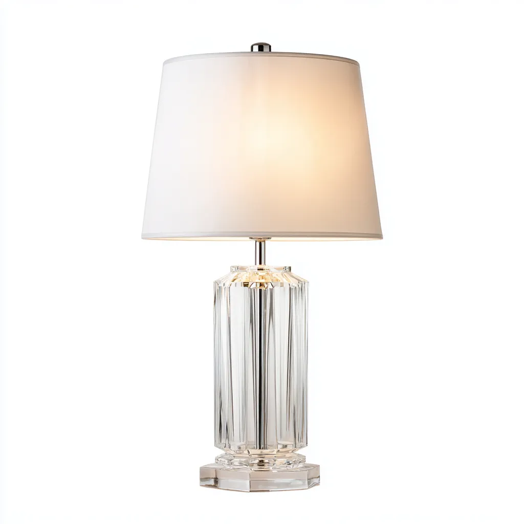 Lampe de table - cristal - métal - tissu - 27x27x55 cm - transparent - blanc - argent - pour salon - design contemporain-Roomuna
