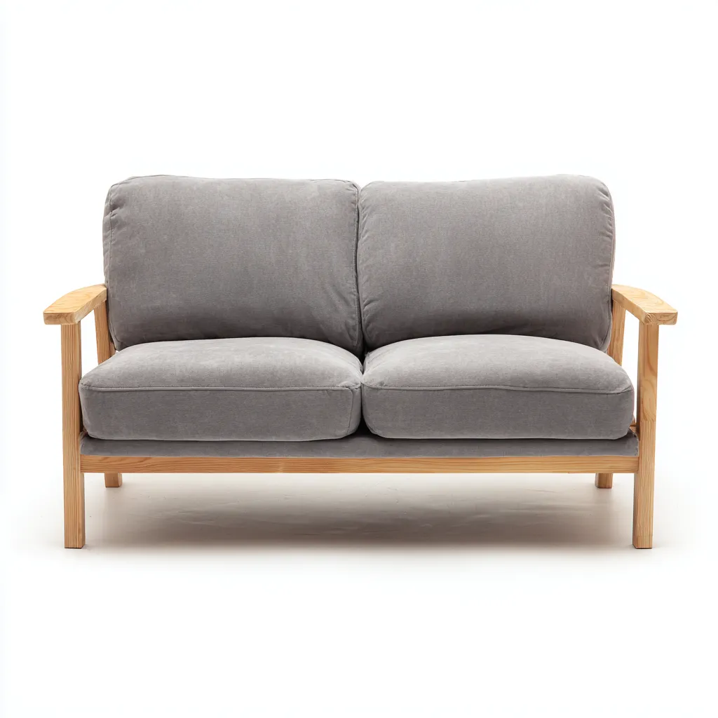 Canapé 2 places cadre bois tissu 168x82x86 cm - gris - style naturel pour salon-Roomuna