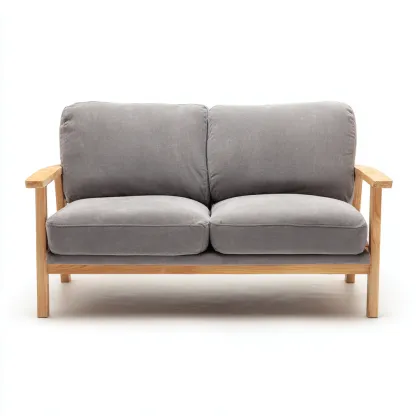 Canapé 2 places cadre bois tissu 168x82x86 cm - gris - style naturel pour salon-Roomuna