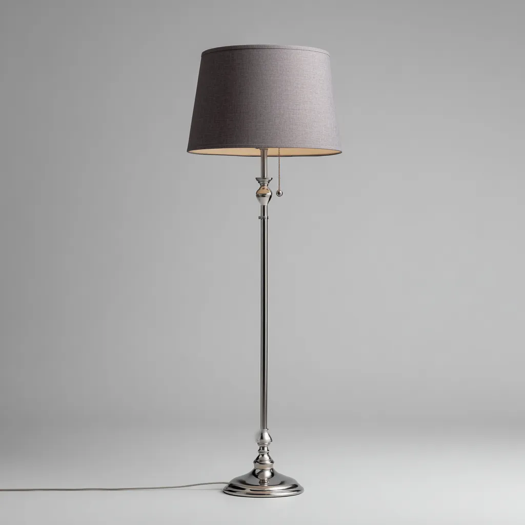 Lampadaire métal et tissu 40x30x160 cm - chrome - gris - pour salon - design classique-Roomuna