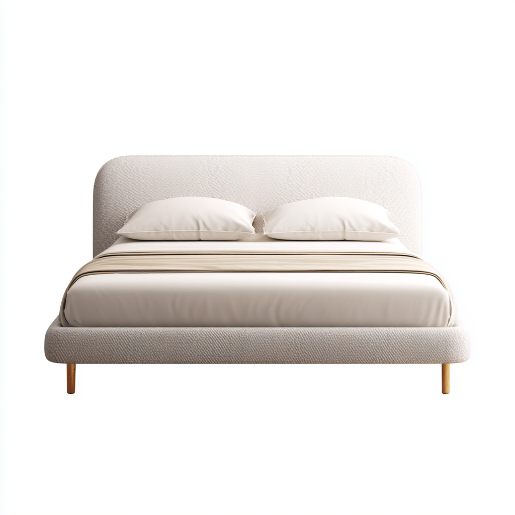 Lit double tissu 200x180x108 cm - blanc cassé - pour chambre - design moderne-Roomuna