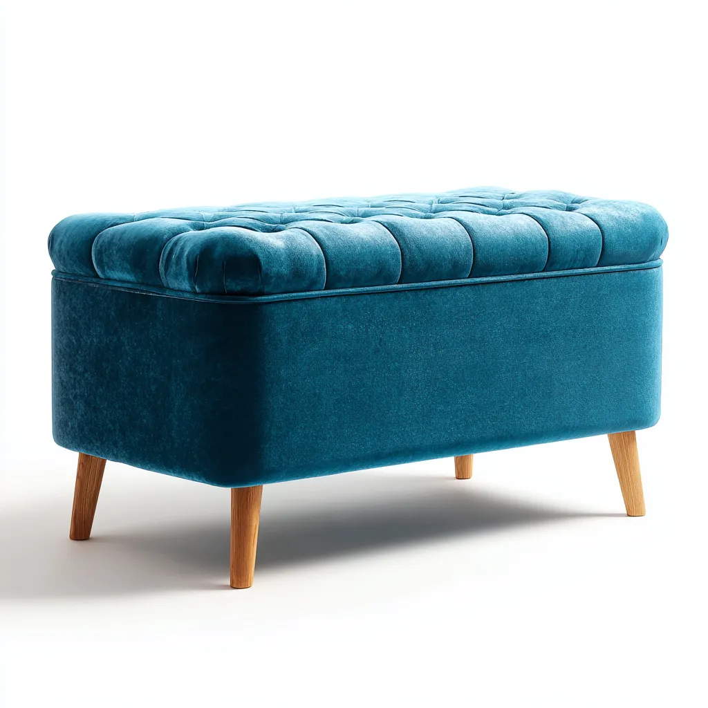 Banc de lit velours 80x40x48 cm - bleu - adapté à la chambre - design contemporain avec rangement-Roomuna