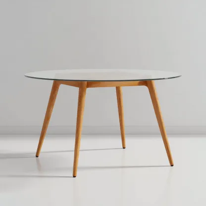 Table à manger ronde verre - bois massif 110x110x75 cm - transparent - bois naturel - adaptée à la salle à manger - design moderne-Roomuna