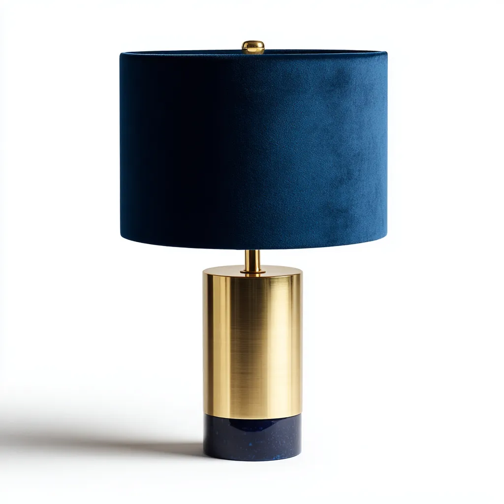 Lampe de table - métal - velours - pierre - 28x28x45 cm - bleu marine - doré - pour salon - design moderne-Roomuna