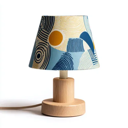 Lampe de table - bois - tissu - 18x18x28 cm - bois clair - multicolore - pour salon - design moderne-Roomuna