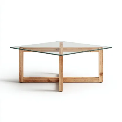 Table basse verre - bois 85x85x40 cm - transparent - chêne naturel - design carré minimaliste pour salon-Roomuna