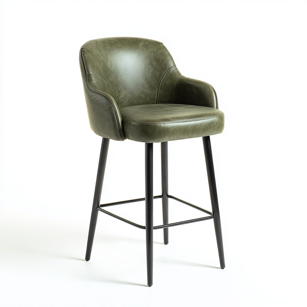 Tabouret de bar métal et cuir véritable 50x54x103 cm - vert foncé et noir - design moderne apte pour salle à manger-Roomuna