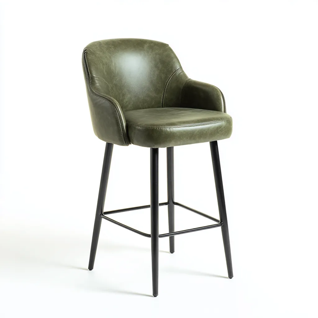 Tabouret de bar métal et cuir véritable 50x54x103 cm - vert foncé et noir - design moderne apte pour salle à manger-Roomuna