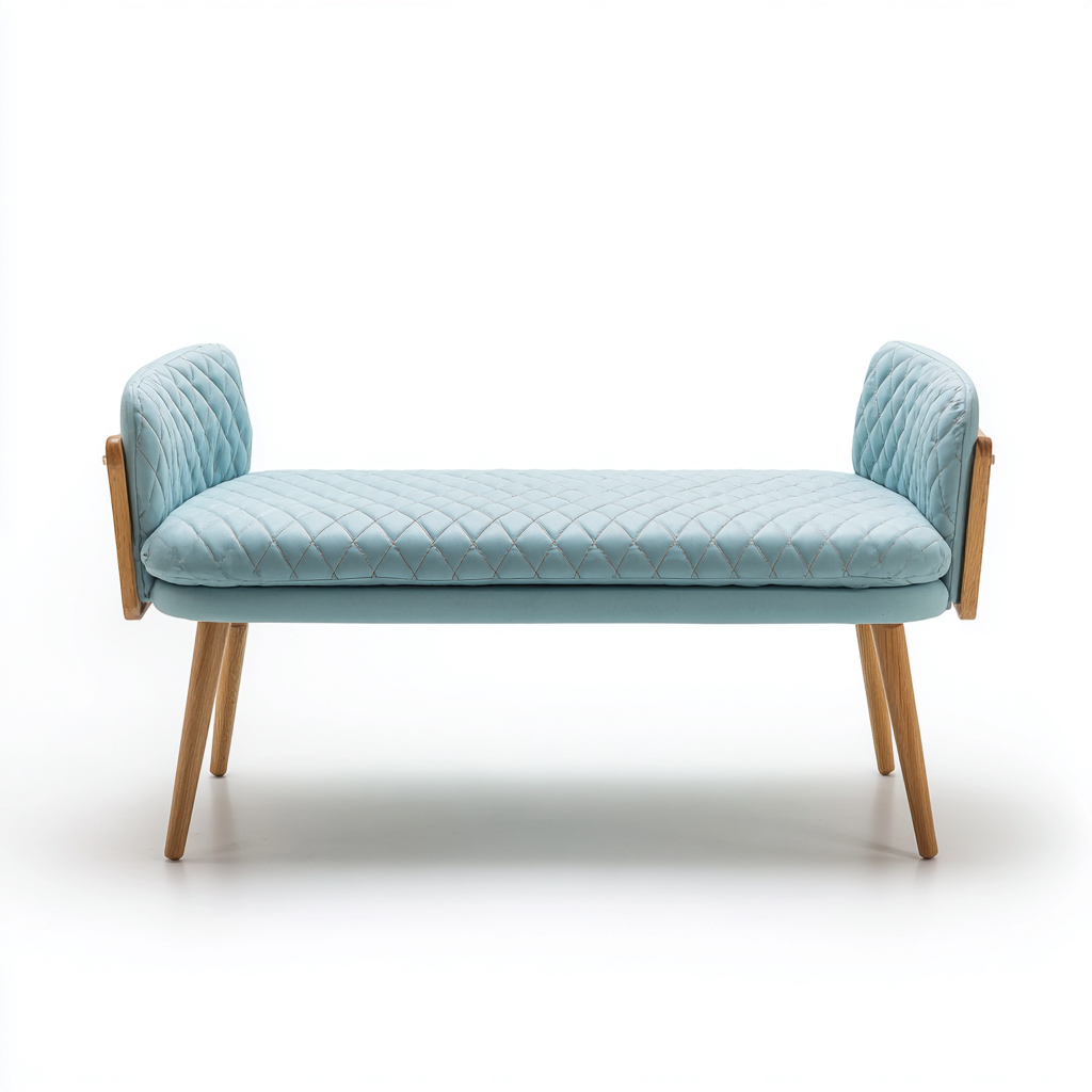 Banc de lit - tissu matelassé - 110x40x55 cm - bleu clair - adapté à la chambre - design moderne - adapté à la chambre-Roomuna