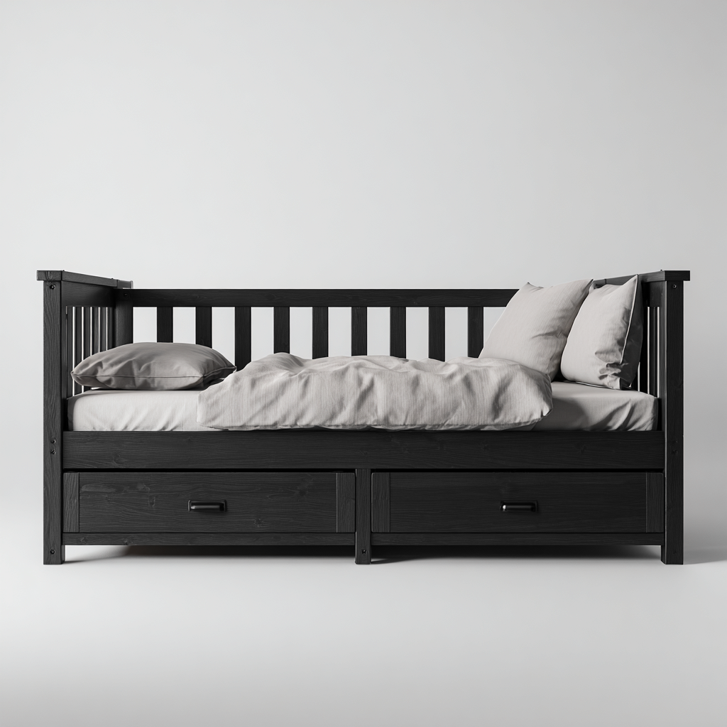 Canapé lit - bois - 205x95x90 cm - noir - adapté à la chambre - avec rangements - design contemporain-Roomuna
